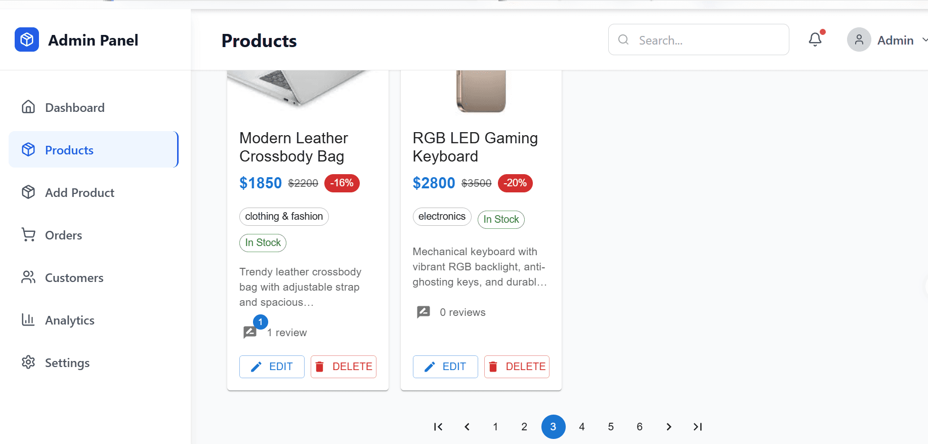 Admin Panel screenshot