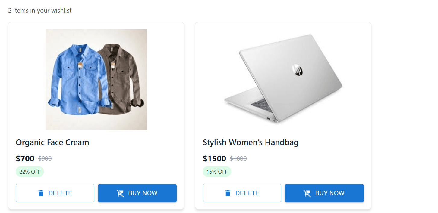 Wishlist & Cart screenshot