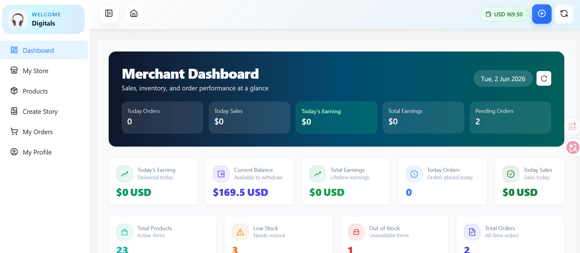 Merchant — Store Panel screenshot