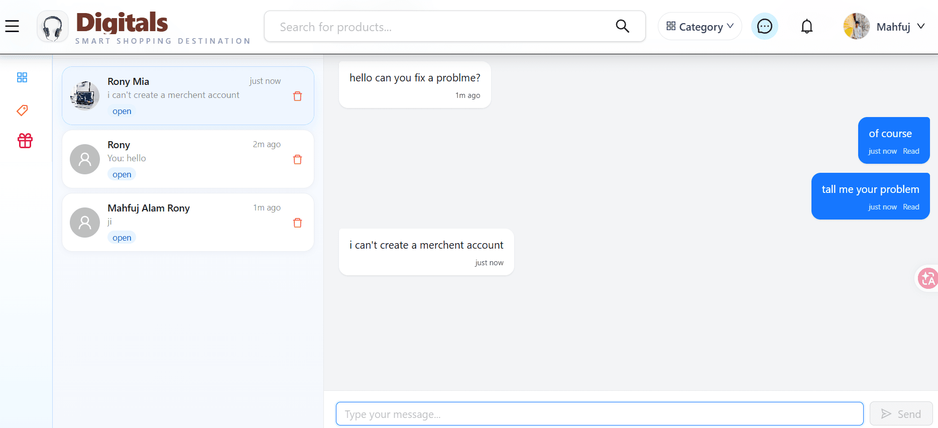 Real-time Support Chat screenshot